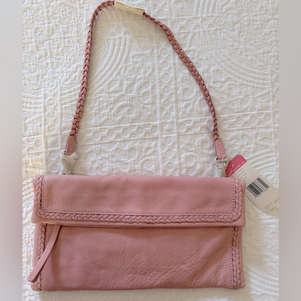 Dusty Pink Suede Clutch with Chain Strap